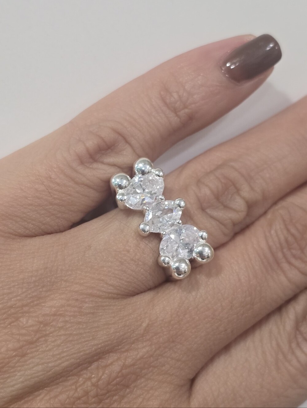 Tous Medium Silver and Rock Crystal Quartz Bear Motif Ring Color Bear Size 7